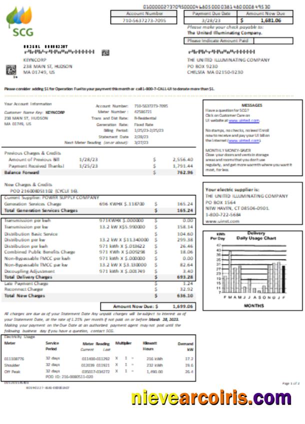 Massachusetts Chelsea SCG The United Illuminating Company utility business bill, page 1